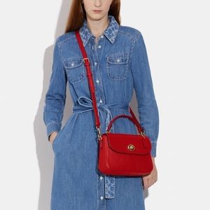 Coach Electric Red Leather Marlie Top Handle Satchel Crossbody Bag